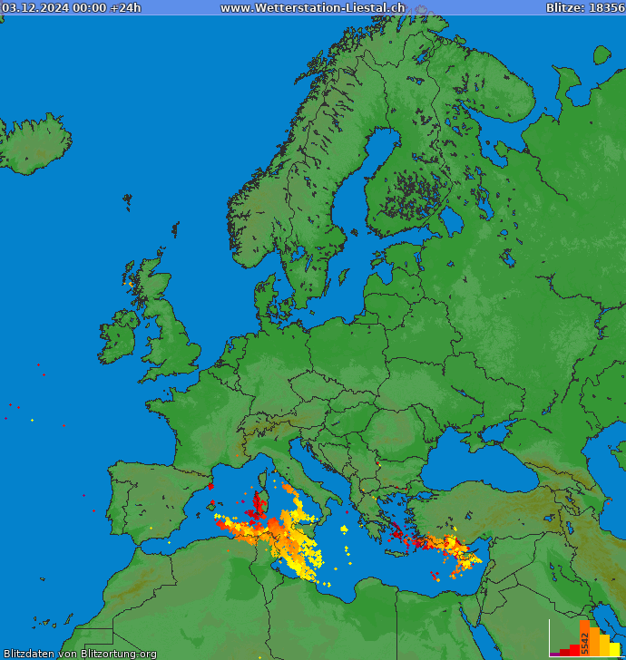 Lightning map Europe 2024-12-03