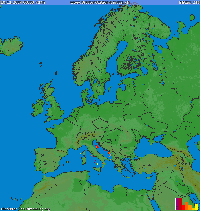 Mapa wyładowań Europa 2024-12-10